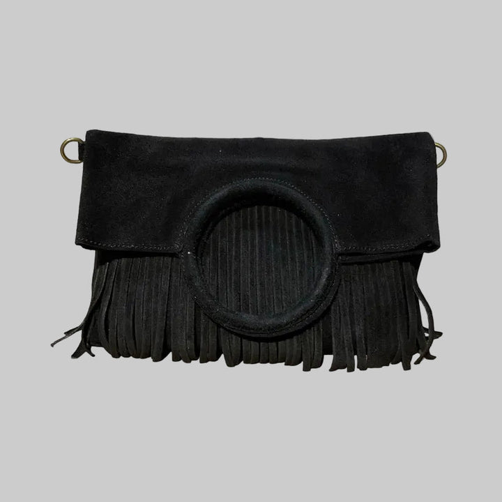 Louisa Lee SUEDE LEATHER BAG WITH FRINGE AND WRIST STRAP - clever alice