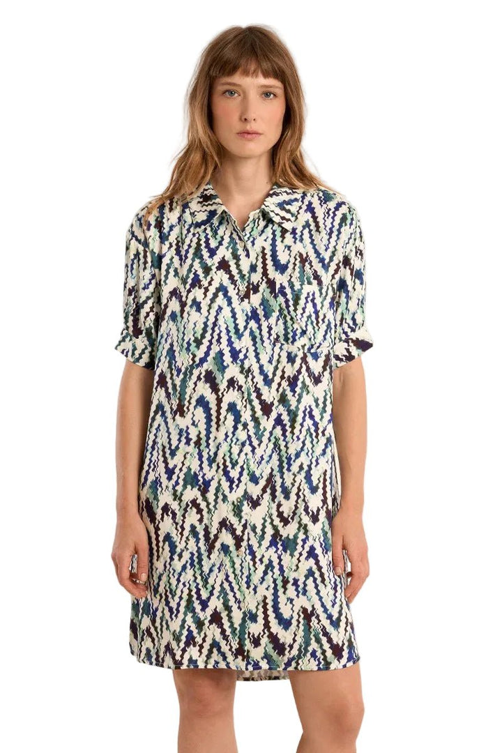Molly Bracken Blue Camille Printed Shirt Dress - clever alice