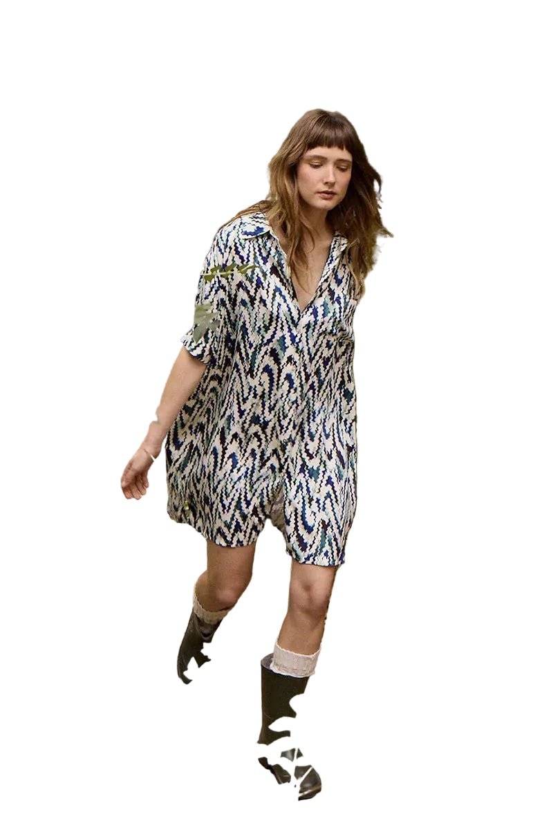Molly Bracken Blue Camille Printed Shirt Dress - clever alice