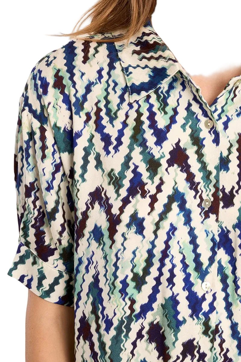 Molly Bracken Blue Camille Printed Shirt Dress - clever alice