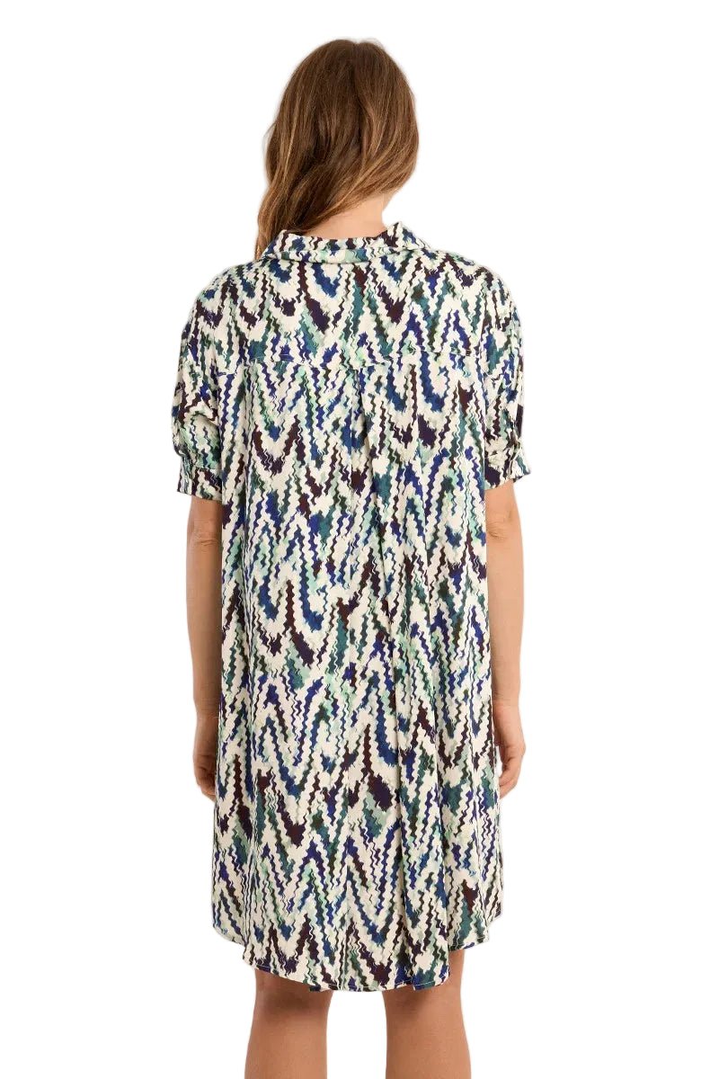 Molly Bracken Blue Camille Printed Shirt Dress - clever alice