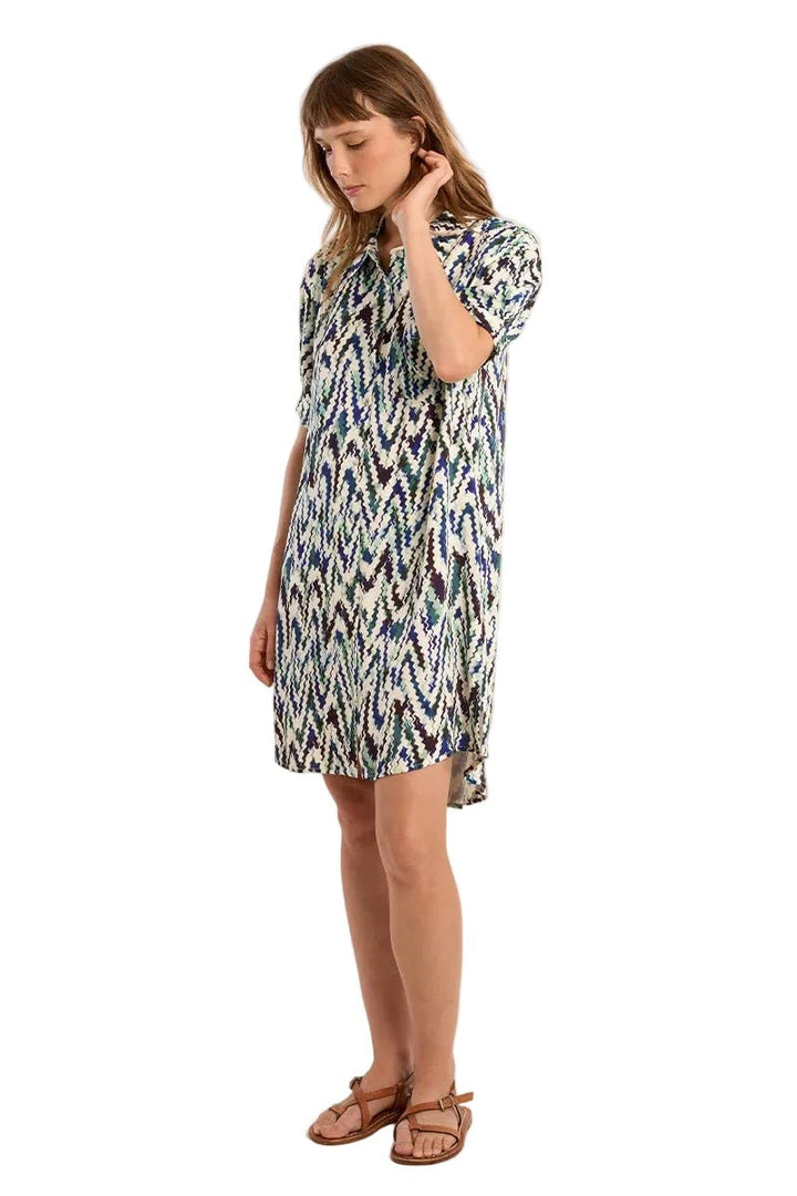 Molly Bracken Blue Camille Printed Shirt Dress - clever alice