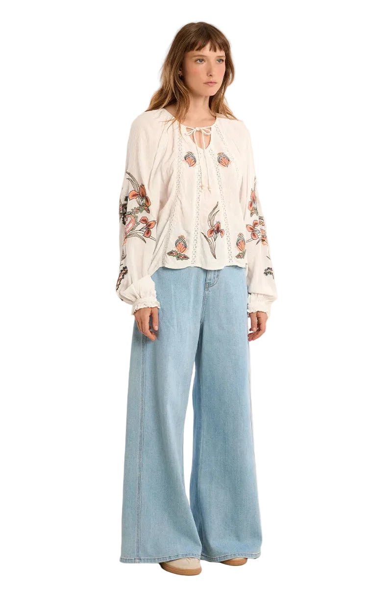 Molly Bracken Floral Embroidery Blouse with Tie Collar - clever alice