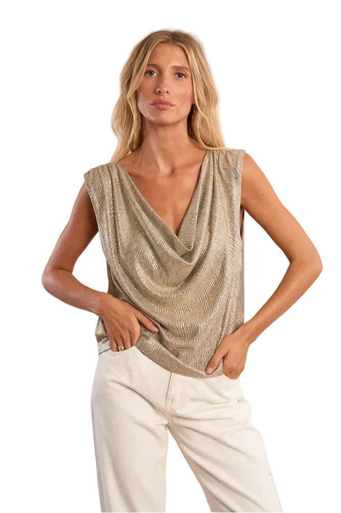 Molly Bracken Gold Cowl Neck Top - clever alice