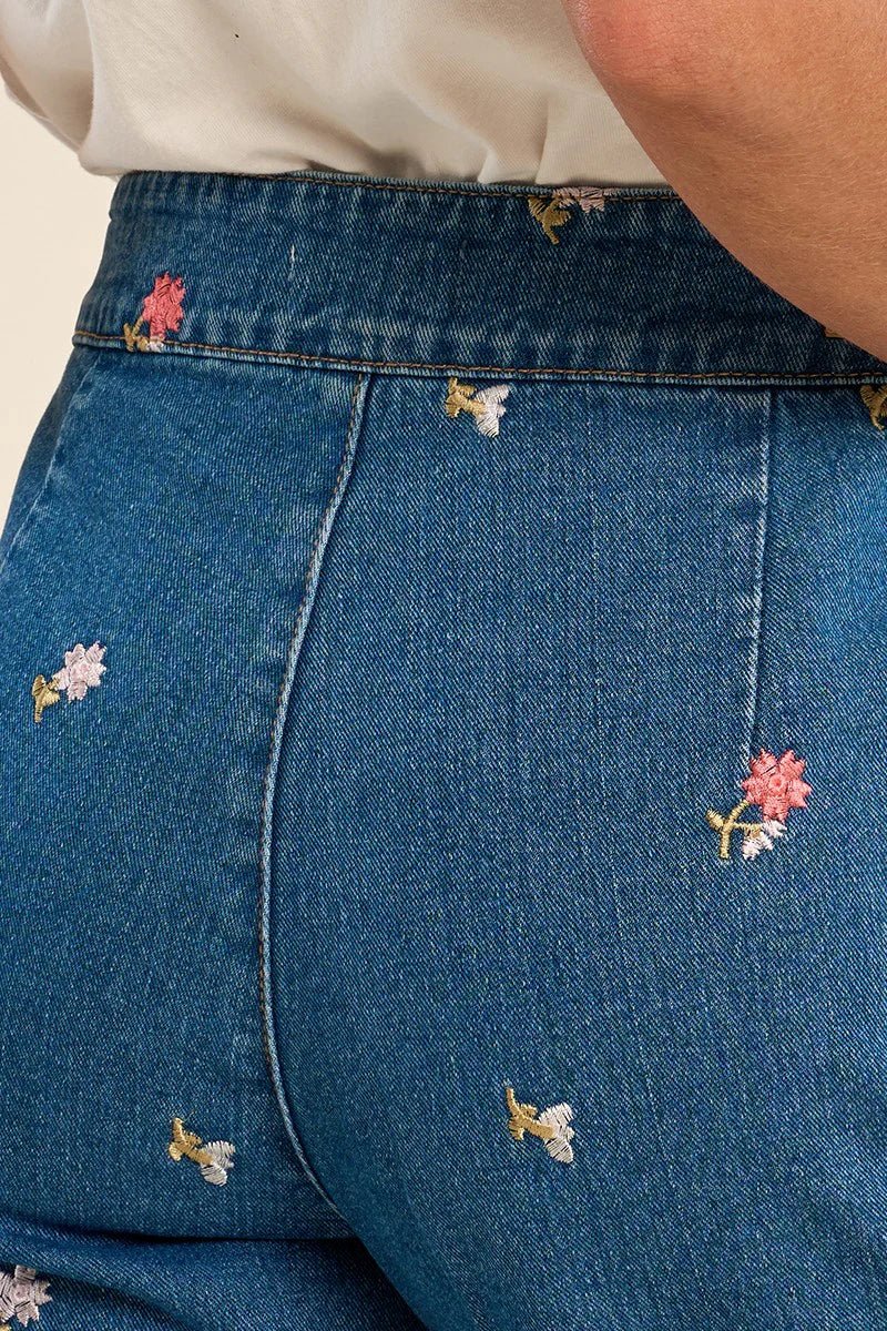 Molly Bracken Rose Embroidered Wide Leg Jeans - clever alice