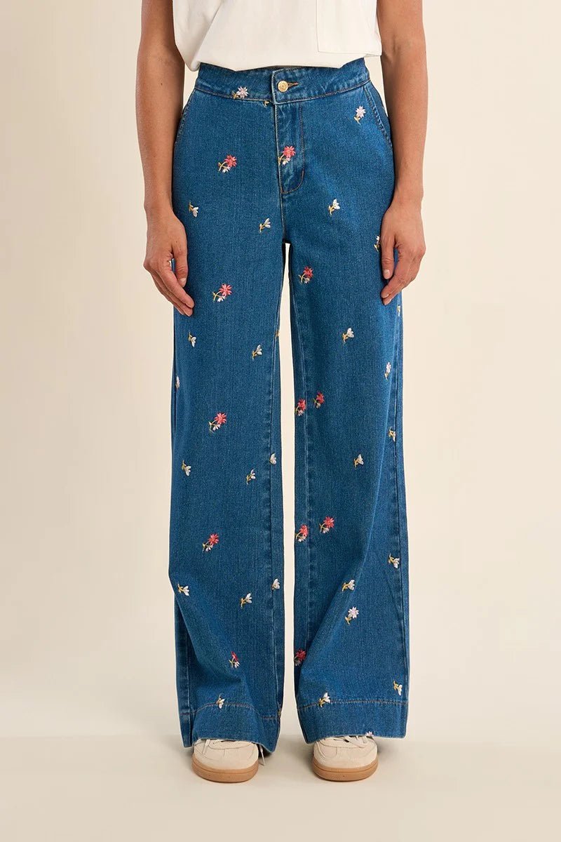 Molly Bracken Rose Embroidered Wide Leg Jeans - clever alice