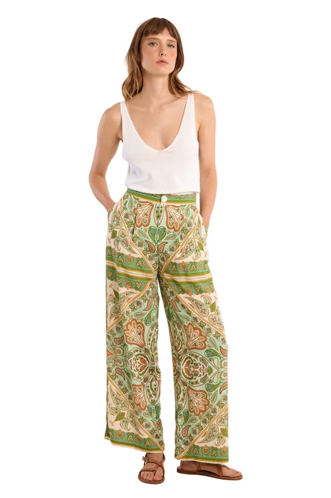 Molly Bracken Scarf Print Flowing Trousers - clever alice