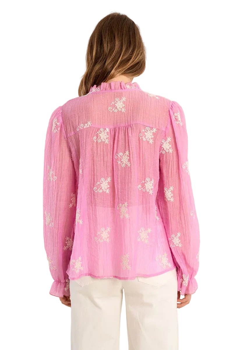 Molly Bracken Semi - Transparent Embroidered Blouse in Pink - clever alice