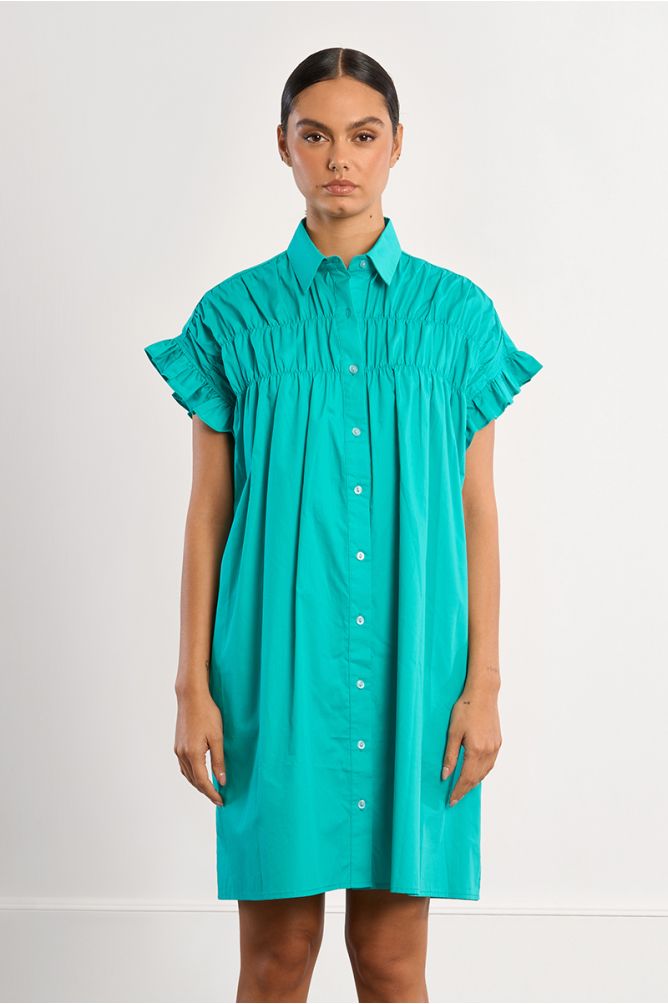 Molly Bracken Smocked Cotton Shirt Dress - clever alice