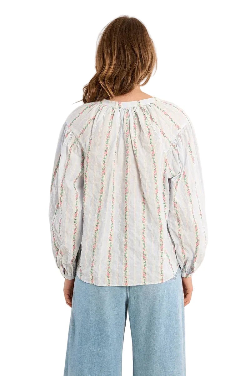 Molly Bracken Striped Cotton Blouse, Floral Patterned - clever alice