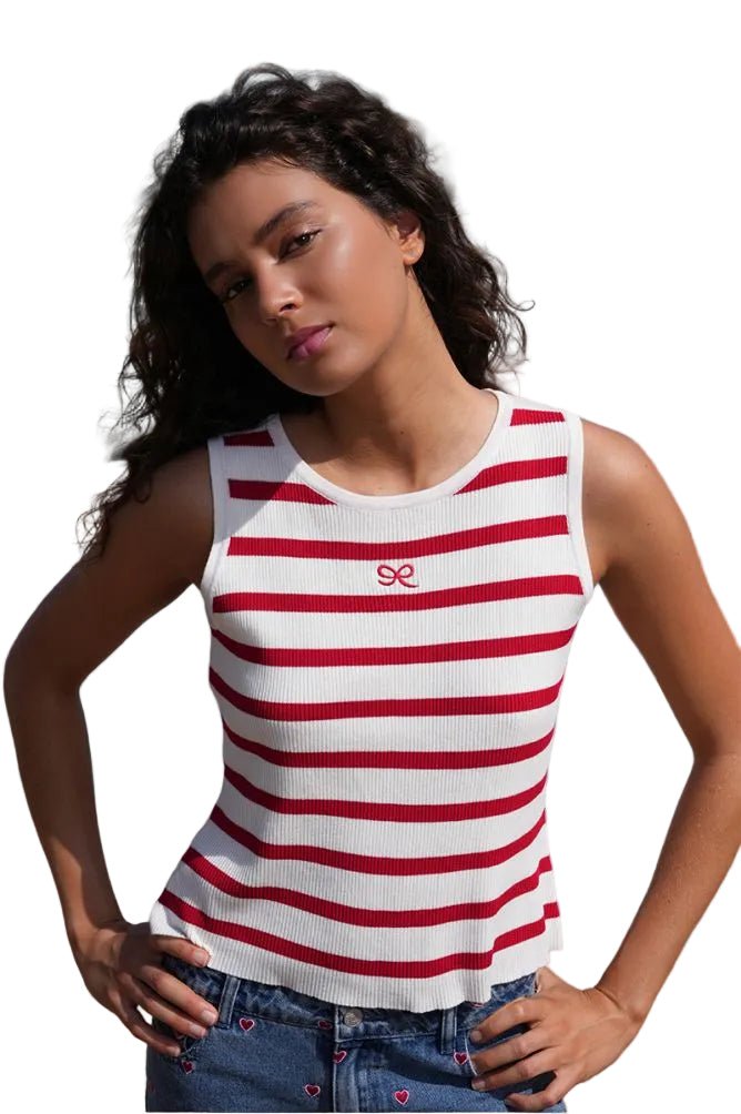 Molly Bracken Striped Ribbed Bow Tank - clever alice