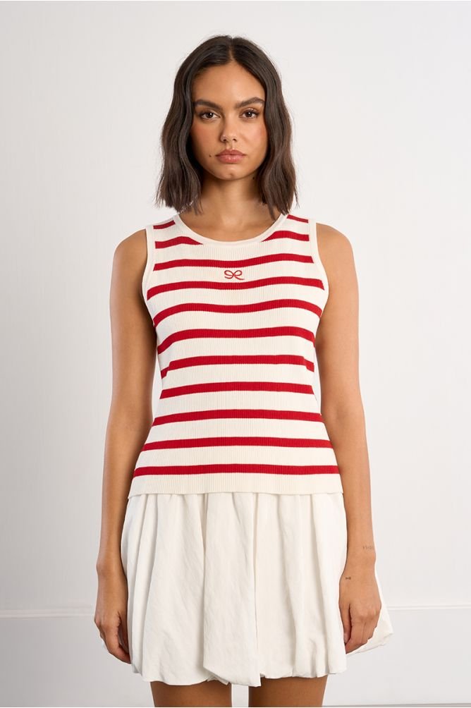Molly Bracken Striped Ribbed Bow Tank - clever alice