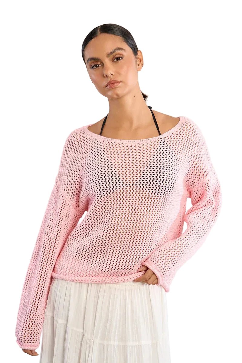 Molly Bracket Openwork Knit Sweater - clever alice
