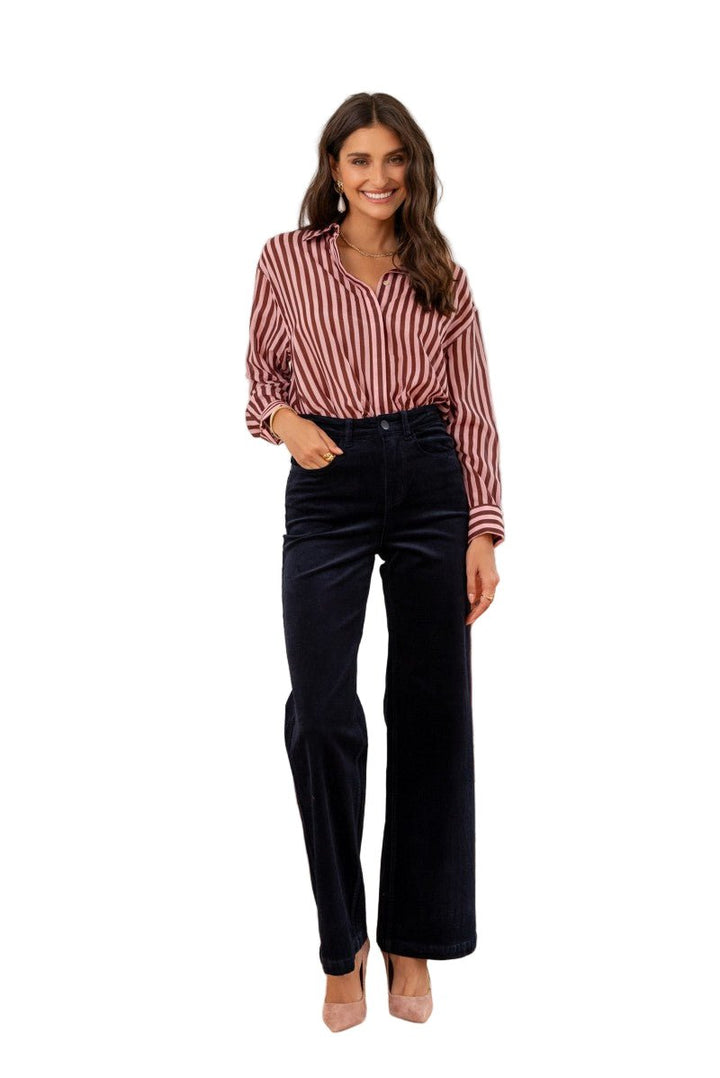 Oraij Paris Pantalon en velour AVA Navy - clever alice