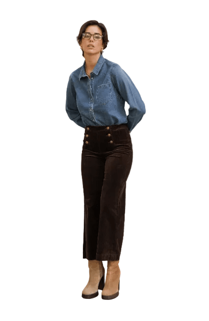 Oraije Victorine Velour Ankle Wide Pant with Buttons - clever alice