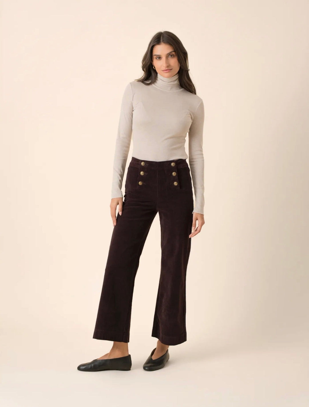 Oraije Victorine Velour Ankle Wide Pant with Buttons - clever alice