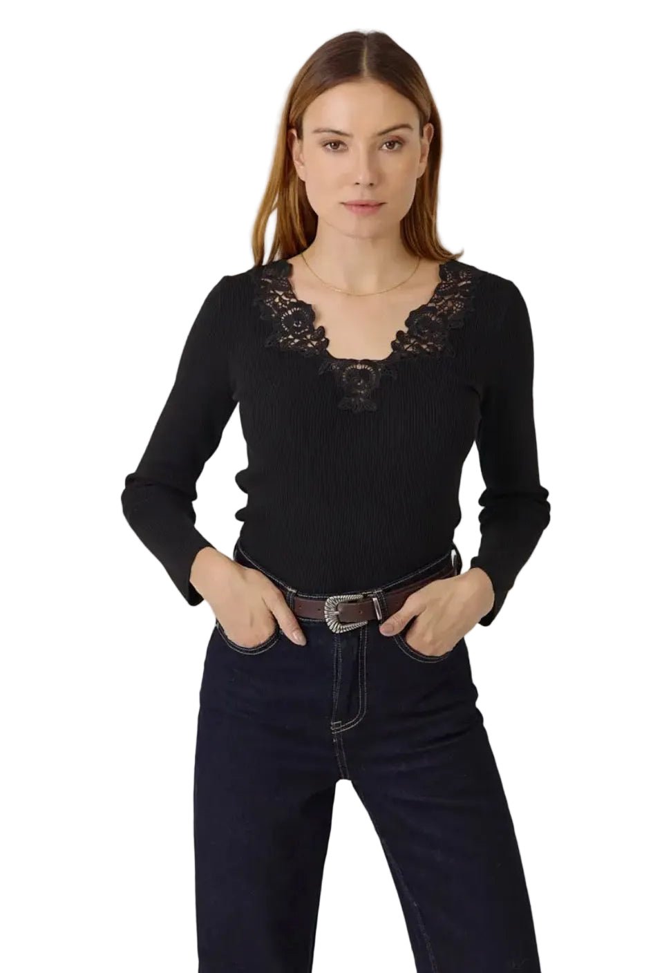 Sweewe Lace V - Neck Detail Long Sleeve - clever alice