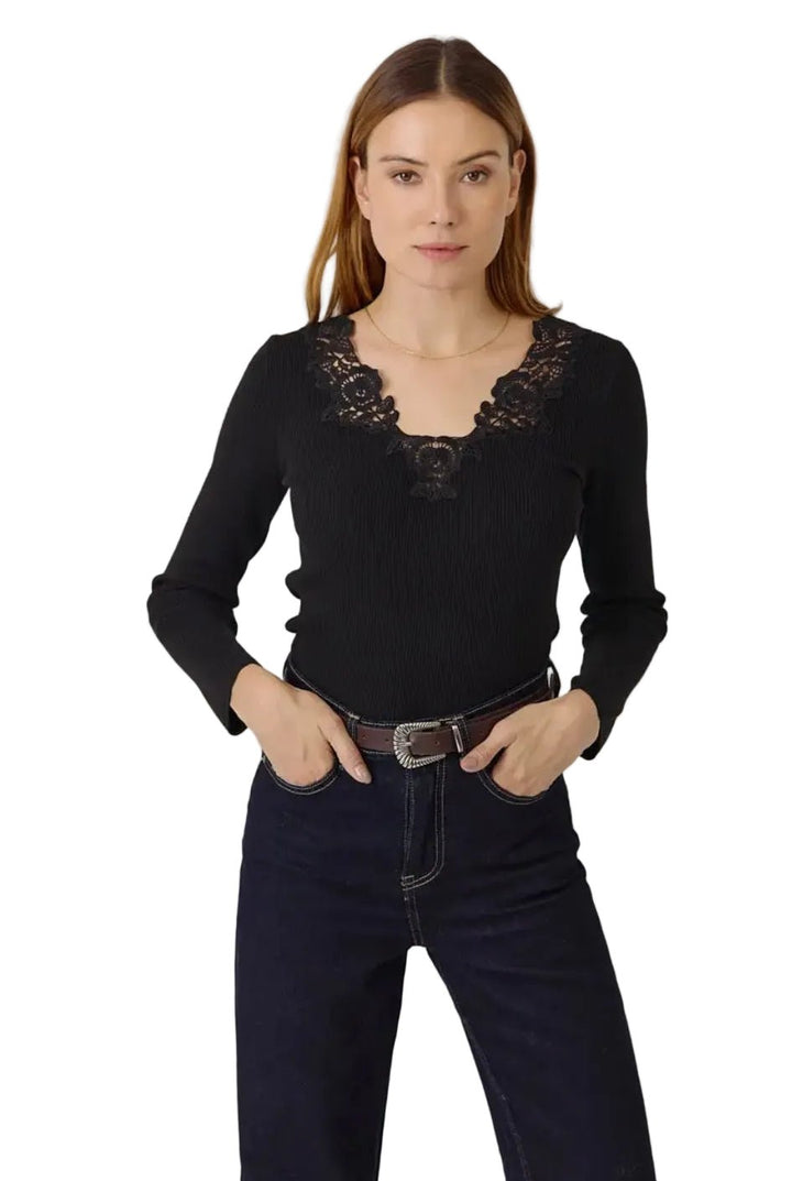 Sweewe Lace V - Neck Detail Long Sleeve - clever alice