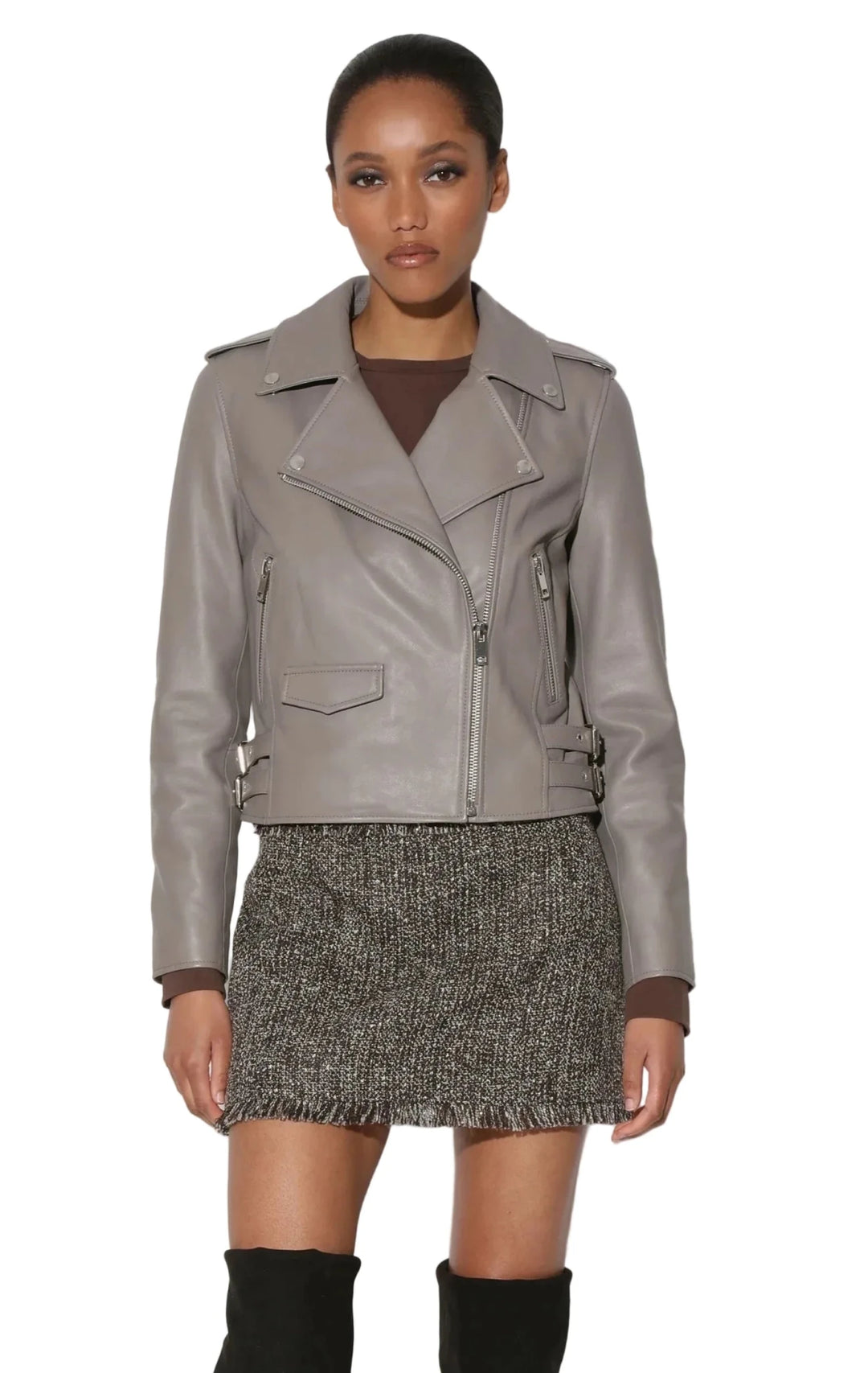 Walter Baker Liz Leather Moto Jacket (Smoke) - clever alice